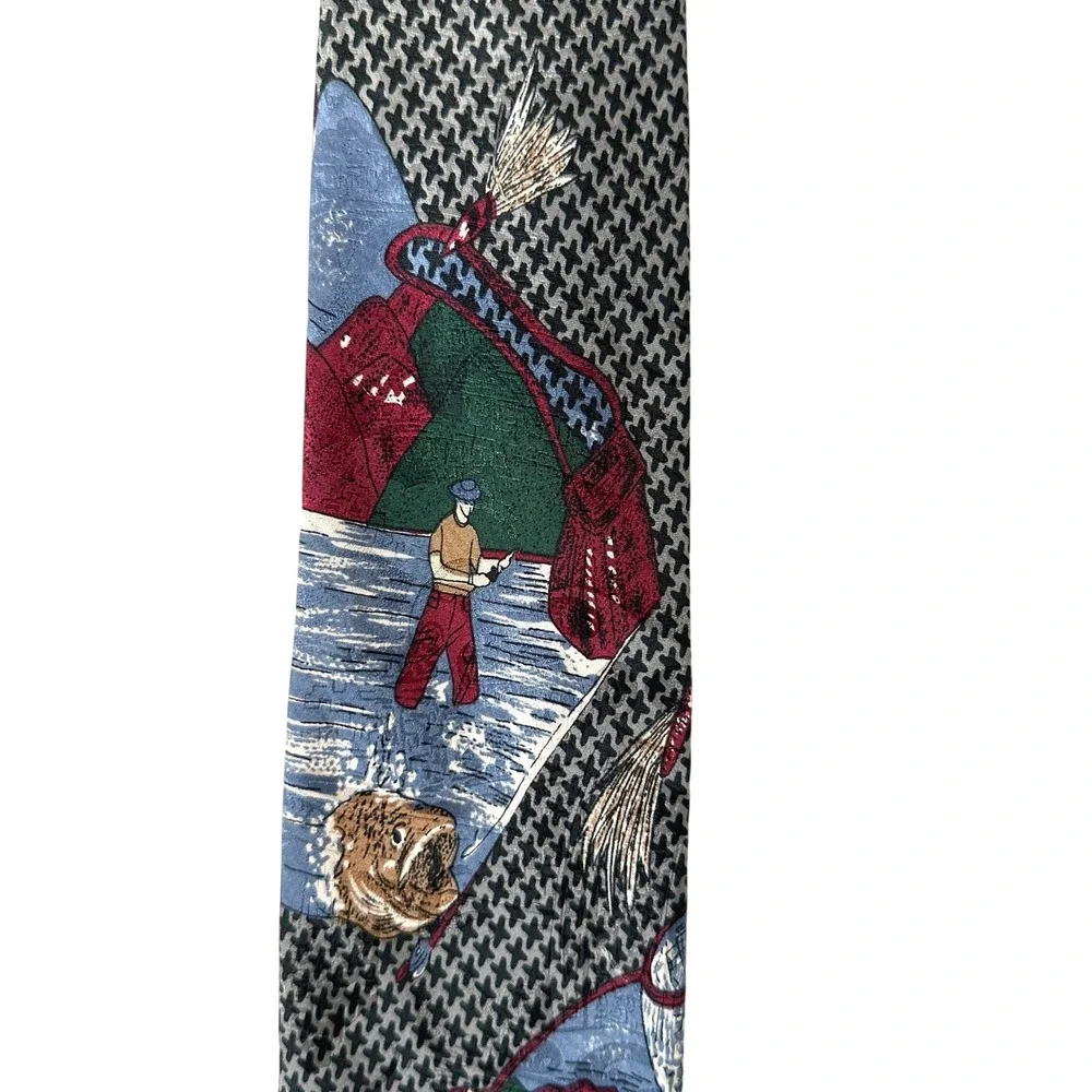 VTG MomentoUno Fly Fishing Tie Silk Houndstooth Wide 3.5 Angler Novelty 90s 3.5